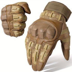 Tactical Gloves for Men - Touch Screen, Non-Slip, Full Finger Protection for Shooting, Airsoft, Military, Paintball, Motorcycle, Cycling, Hunting, Hik (Color: Brown, size: S)