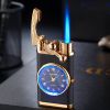 Lighter With Electric Watch Rocker Arm Automatic Ignition Straight Blue Flame Lighter Creative Real Dial Inflatable Windproof Lighter Men's Watch Gift