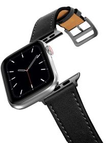 Compatible with Apple Watch Band 49mm 45mm 44mm 42mm 41mm 40mm 38mm, Genuine Leather Band Replacement Strap Compatible with Apple Watch Ultra 2/1 Seri (Color: Black-1)