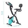 Folding Exercise Bike; Fitness Upright and Recumbent X-Bike with 10-Level Adjustable Resistance; Arm Bands and Backrest