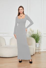 Two-in-one With Lining Double-layer Belly Contracting Hip Lifting Long Sleeve Narrow Dress (Option: Gray-XXL)